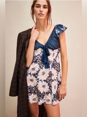Free People Aurora Mini Dress Navy Floral